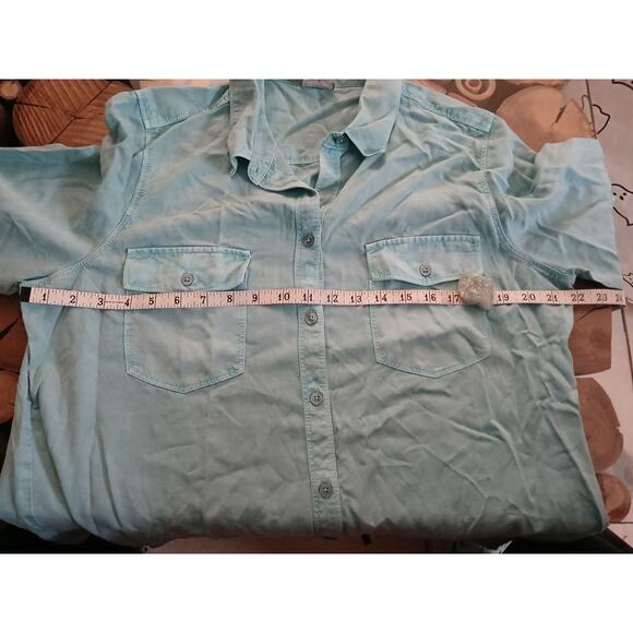 Chico's Tencel Aqua Reef Blue OOAK Dyed Long Sleeve Utility Shirt Vanity Size 2 - Picture 4 of 11
